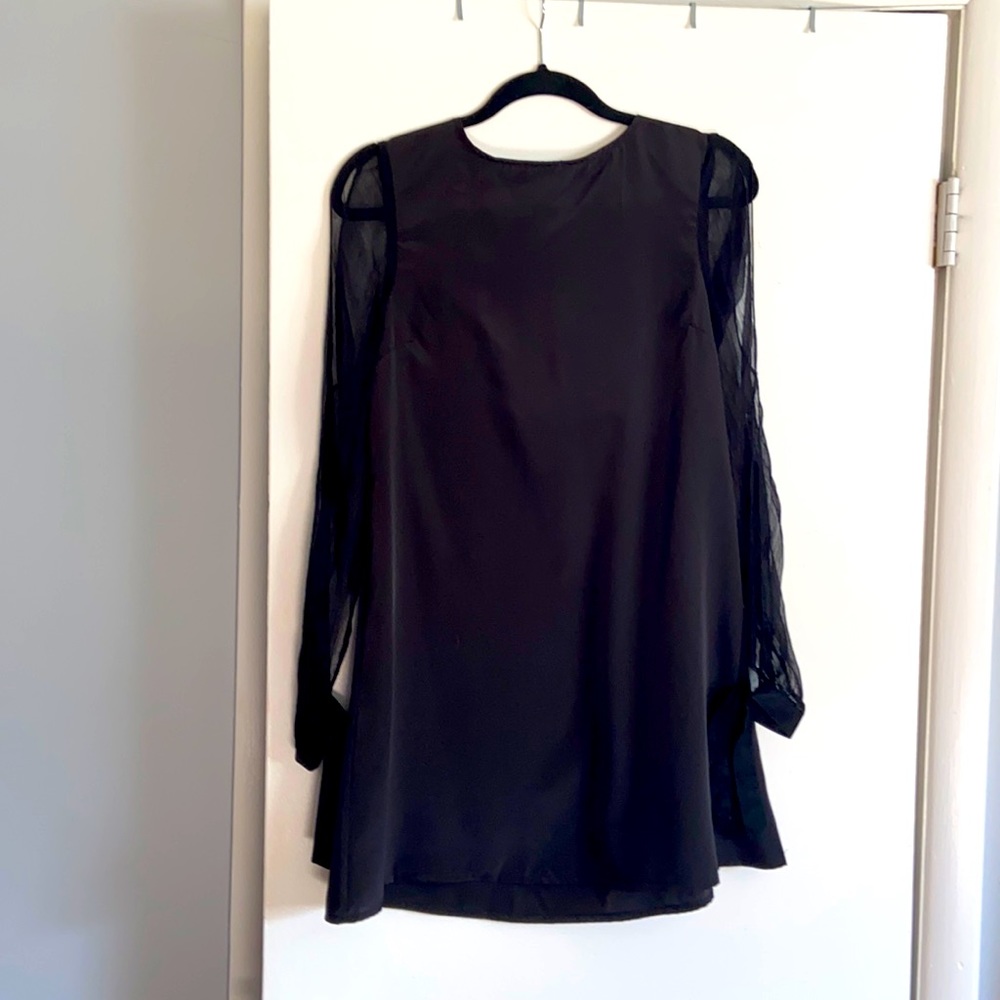 Black Long Sleeve Mini Dress, Sheer Sleeves